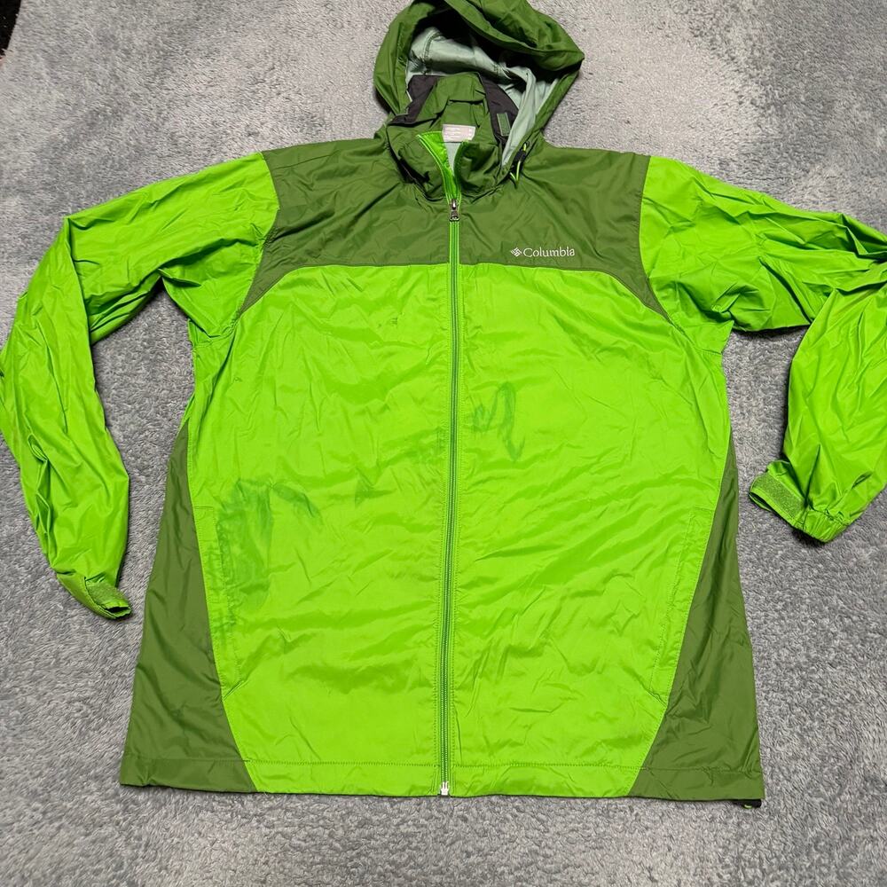 Columbia Jacket Men’s Medium Green Nylon Rain Windbreaker Hooded Coat  **